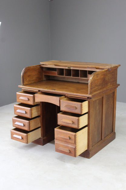 Oak Tambour Roll Top Desk - Kernow Furniture