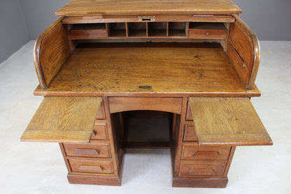 Oak Tambour Roll Top Desk - Kernow Furniture