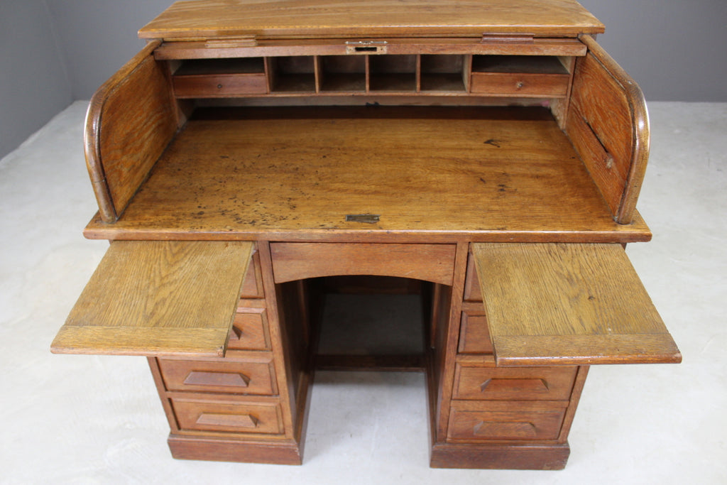 Oak Tambour Roll Top Desk - Kernow Furniture