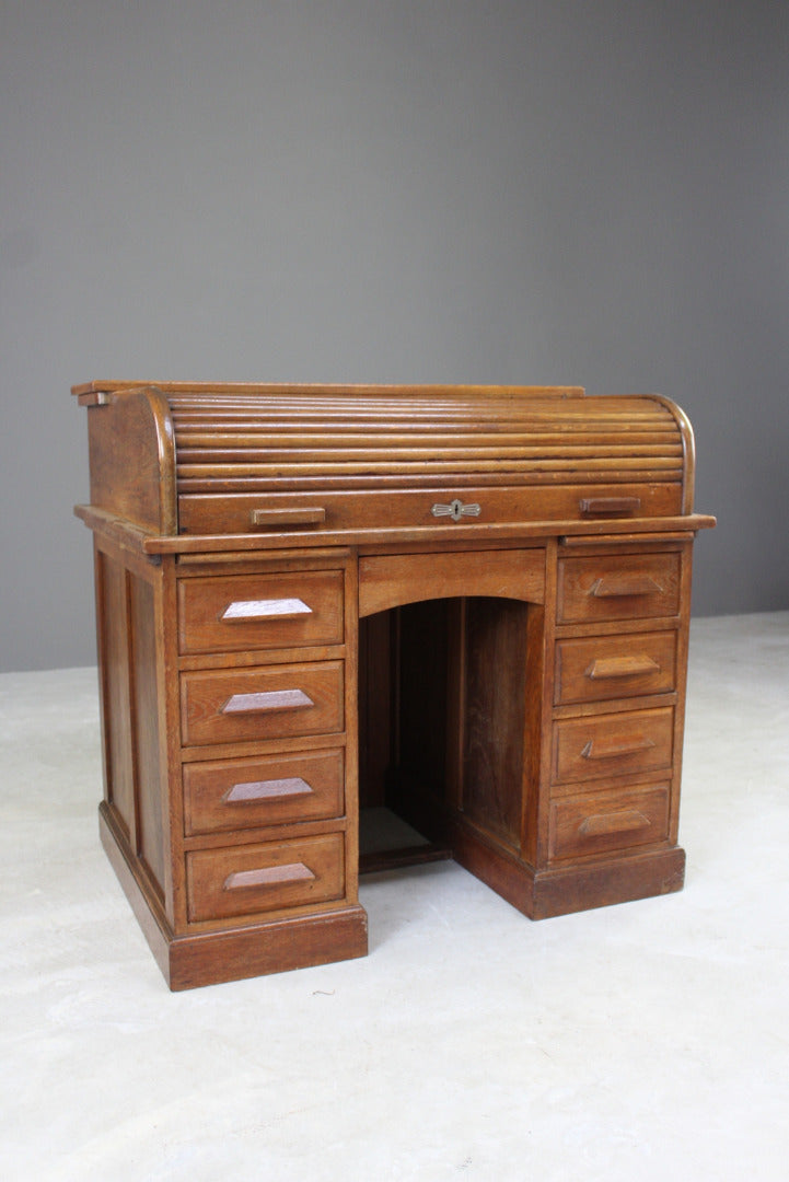 Oak Tambour Roll Top Desk - Kernow Furniture