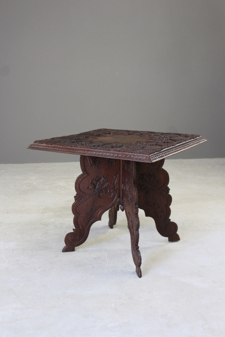 Carved Teak Indian Side Table - Kernow Furniture