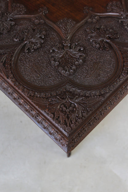 Carved Teak Indian Side Table - Kernow Furniture