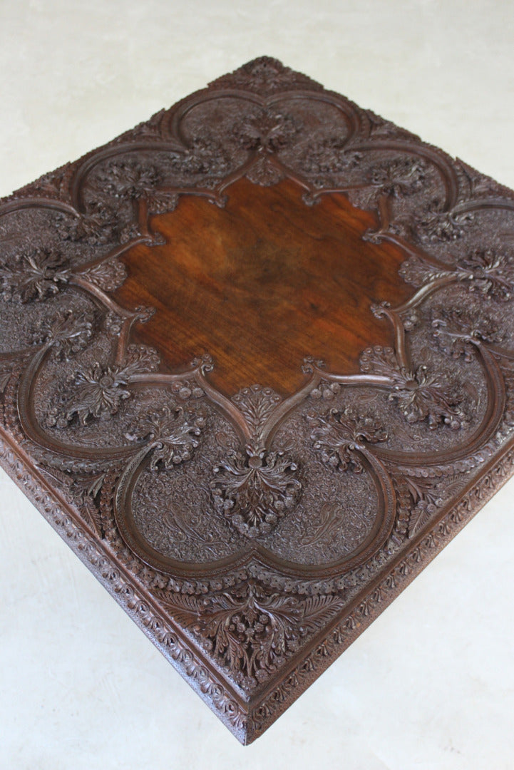 Carved Teak Indian Side Table - Kernow Furniture