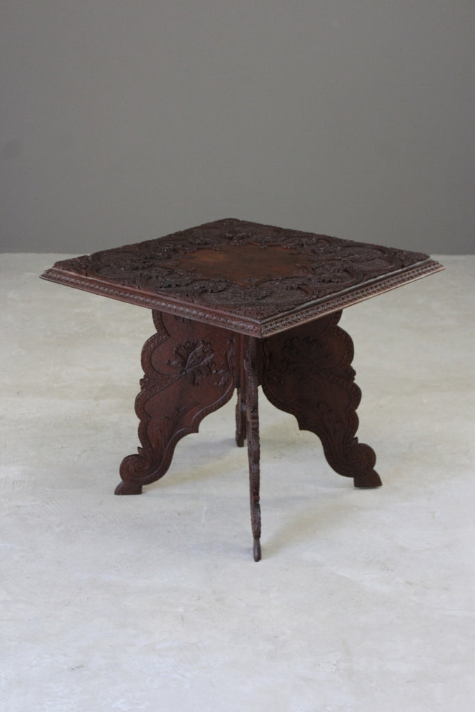 Carved Teak Indian Side Table - Kernow Furniture