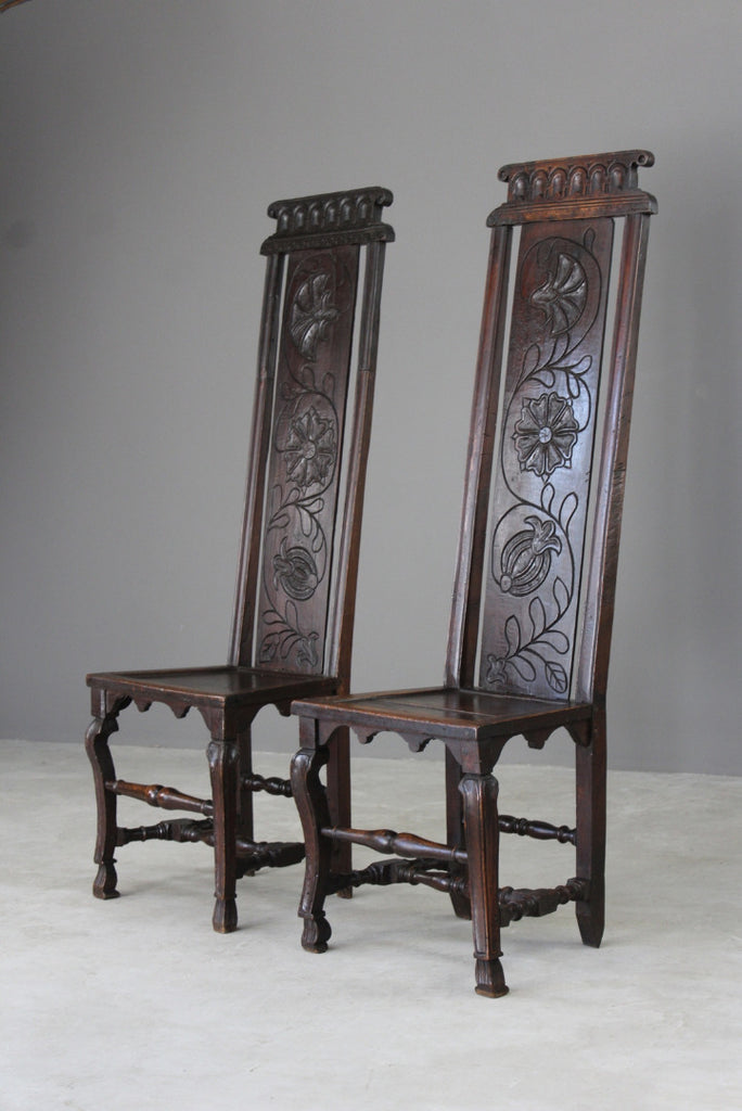 Pair Oak High Back Occasional Chairs - Kernow Furniture
