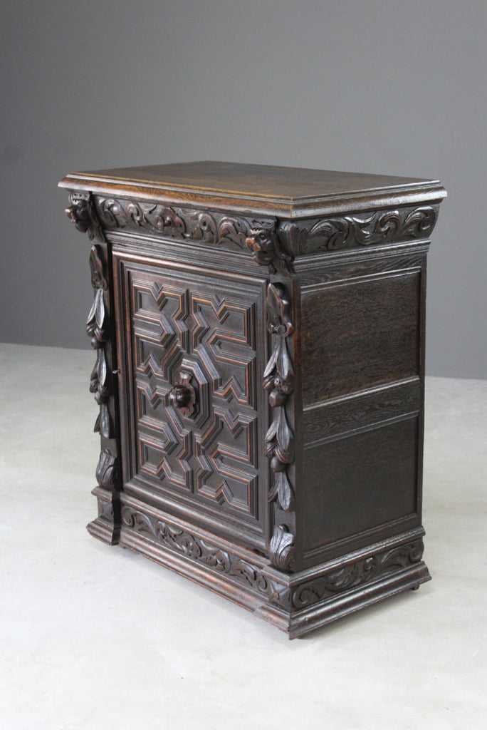Antique Carved Oak Side Cabinet - Kernow Furniture