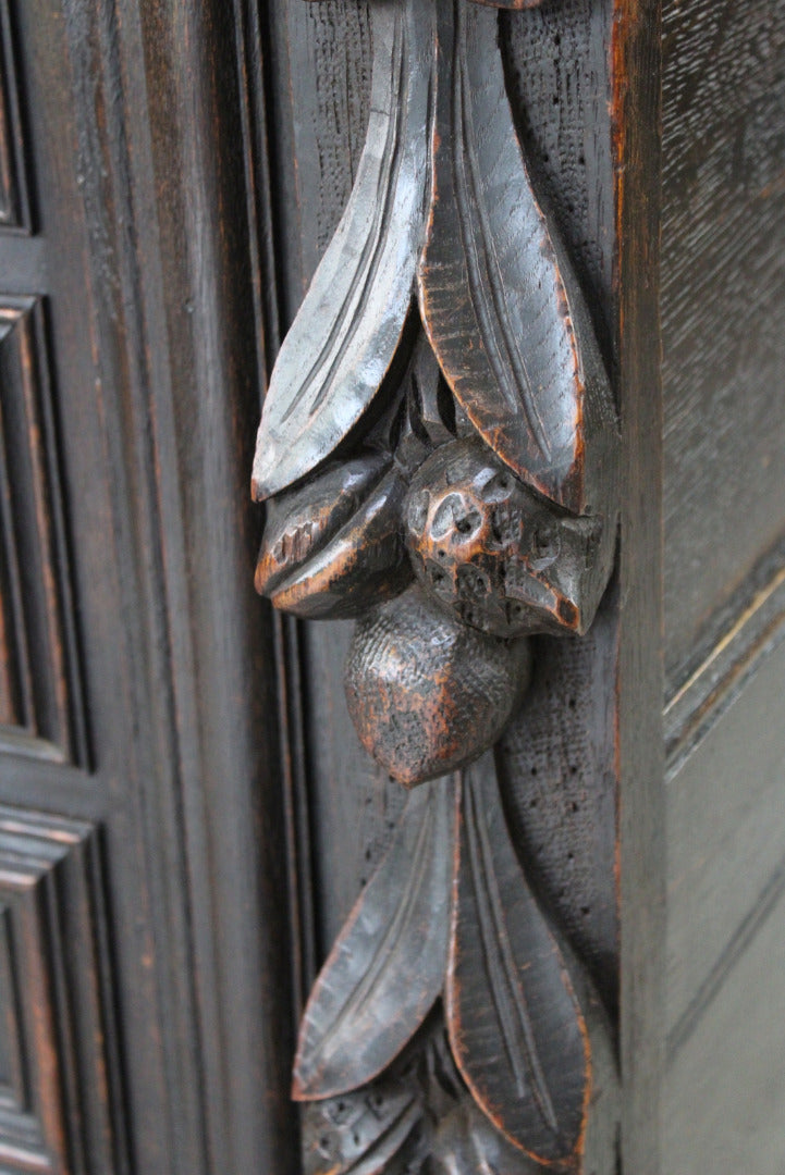 Antique Carved Oak Side Cabinet - Kernow Furniture