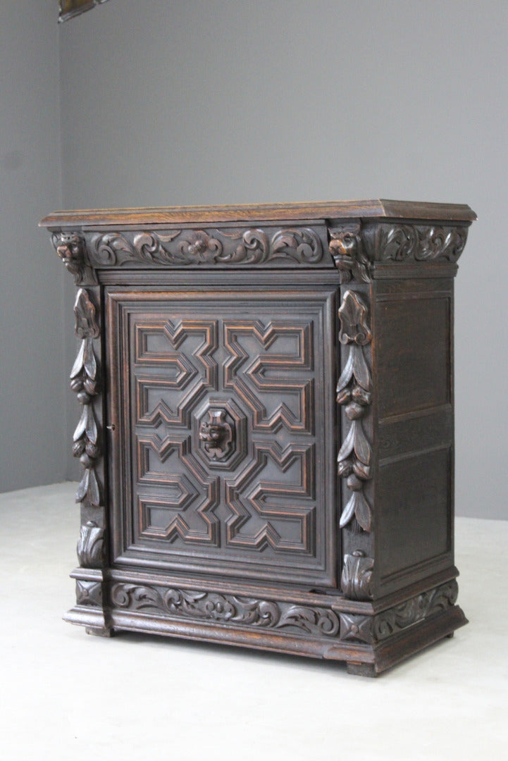 Antique Carved Oak Side Cabinet - Kernow Furniture