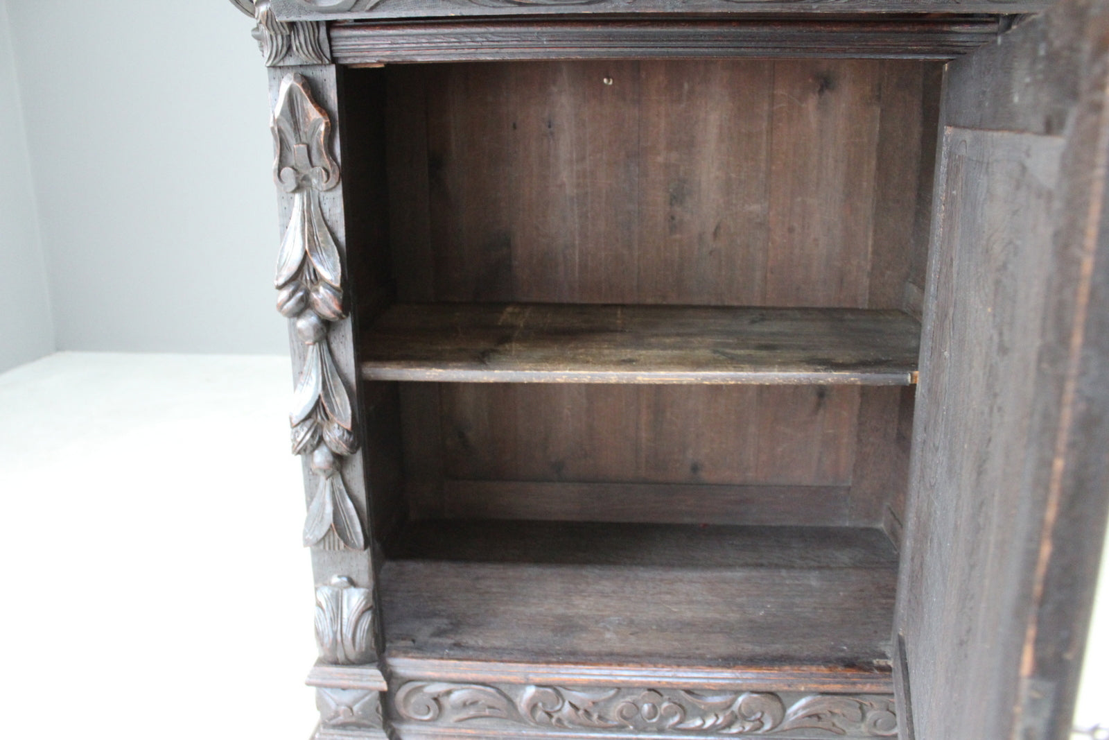 Antique Carved Oak Side Cabinet - Kernow Furniture