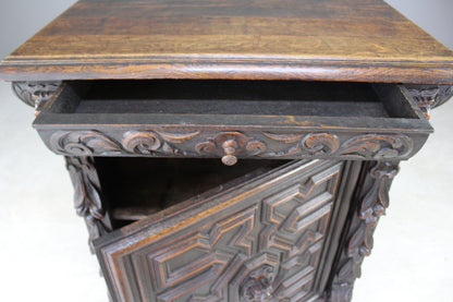 Antique Carved Oak Side Cabinet - Kernow Furniture