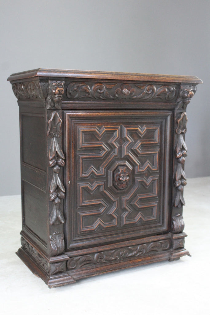 Antique Carved Oak Side Cabinet - Kernow Furniture