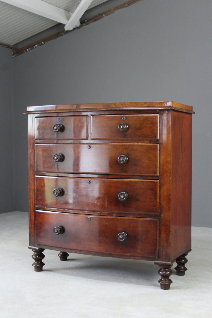 Antique Bow Front Mahogany Chest of Drawers - Kernow Furniture