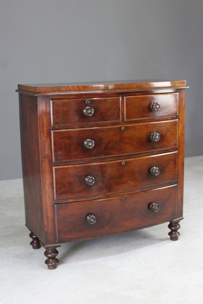 Antique Bow Front Mahogany Chest of Drawers - Kernow Furniture
