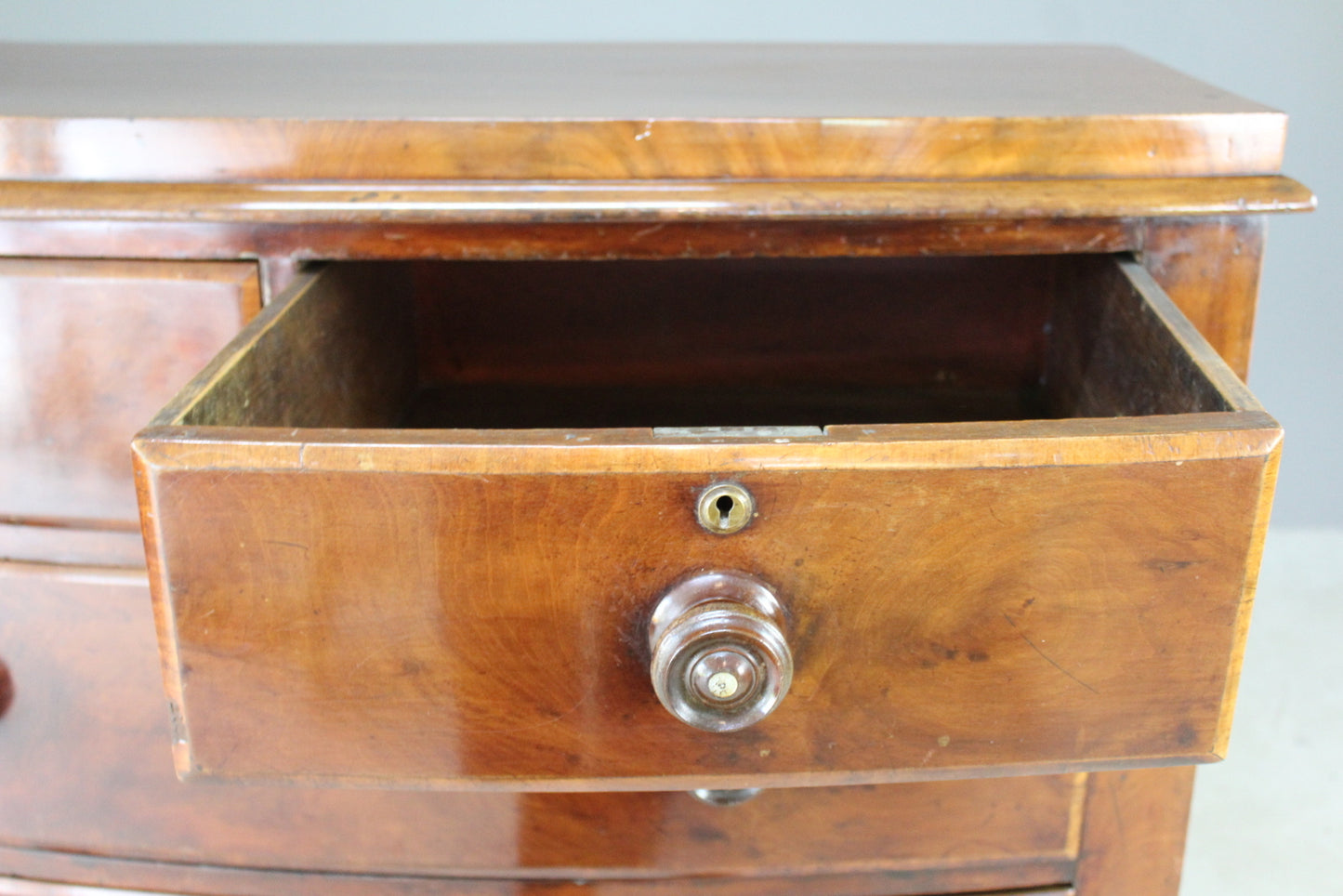 Antique Bow Front Mahogany Chest of Drawers - Kernow Furniture