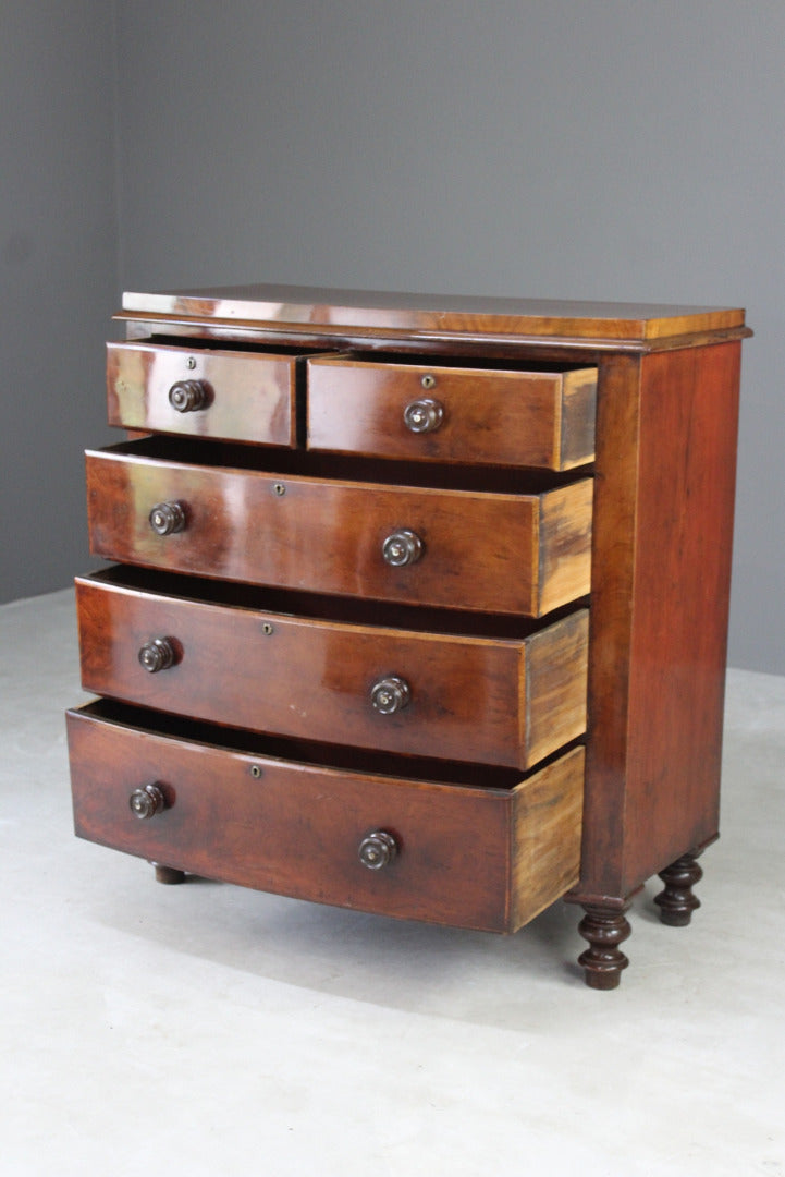 Antique Bow Front Mahogany Chest of Drawers - Kernow Furniture