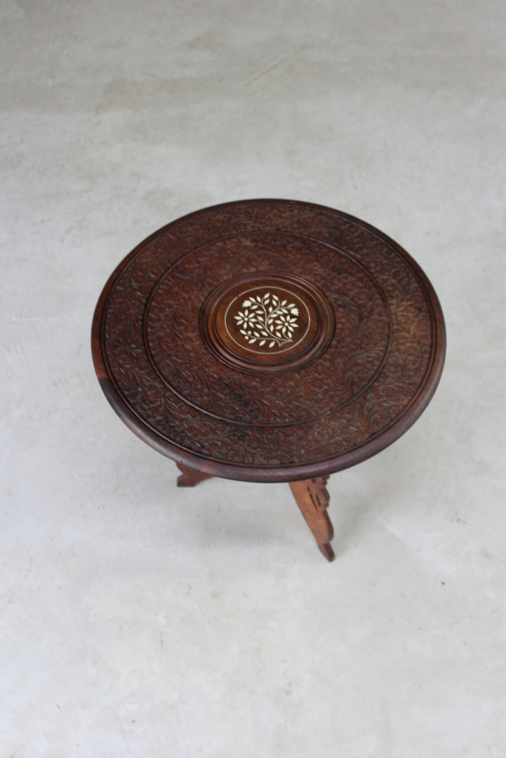 Eastern Carved Teak Side Table - Kernow Furniture