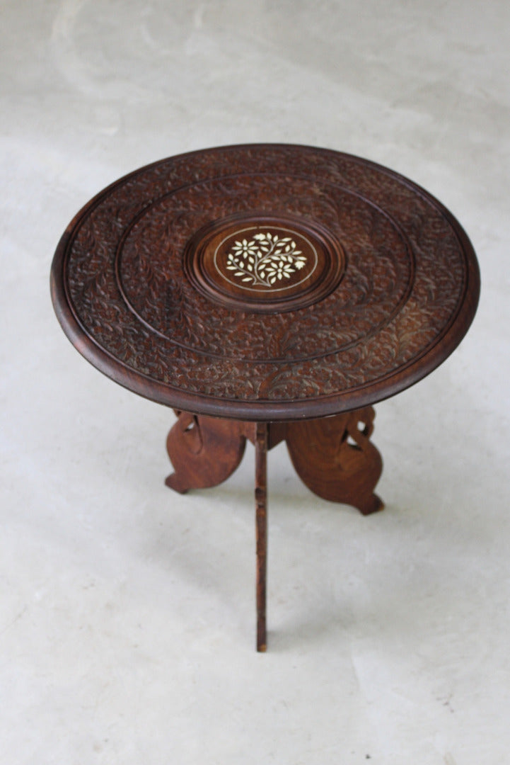 Eastern Carved Teak Side Table - Kernow Furniture