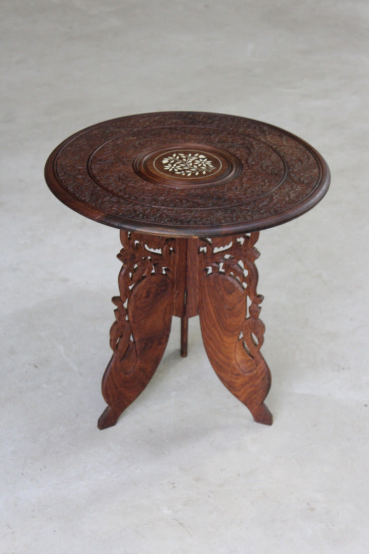 Eastern Carved Teak Side Table - Kernow Furniture