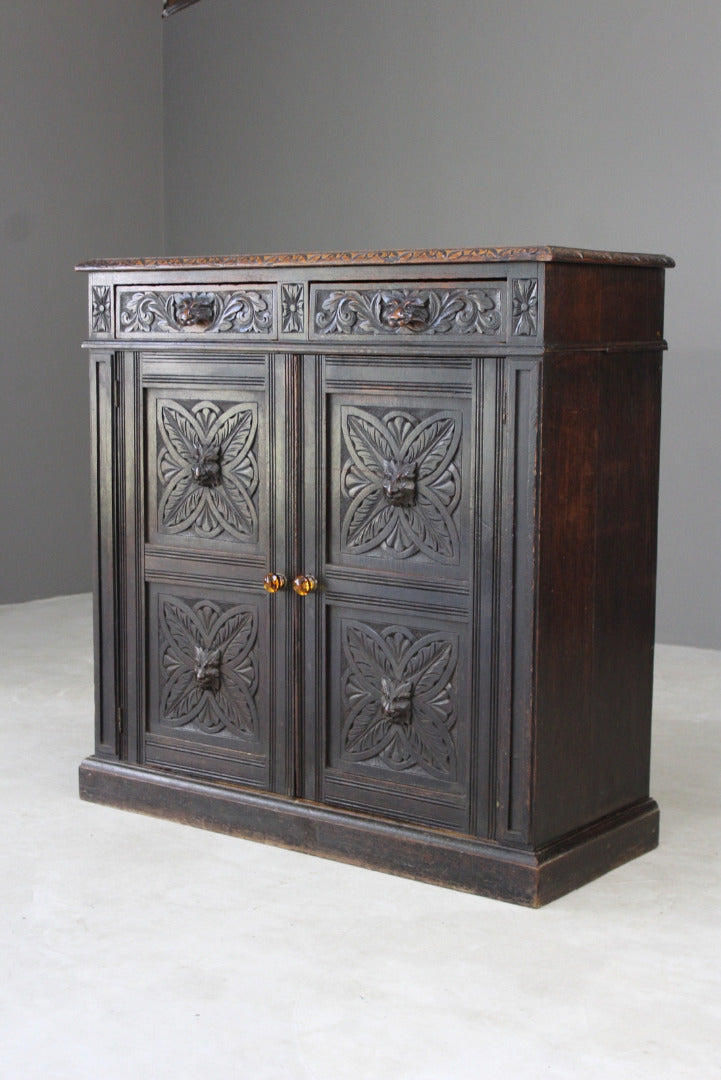 Antique Carved Oak Cupboard - Kernow Furniture