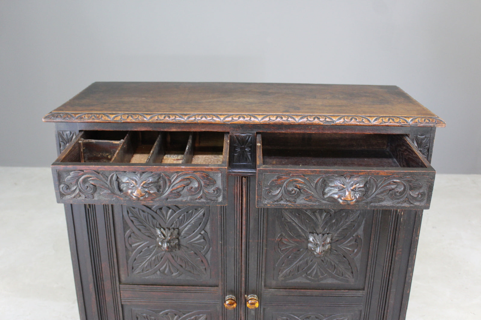 Antique Carved Oak Cupboard - Kernow Furniture