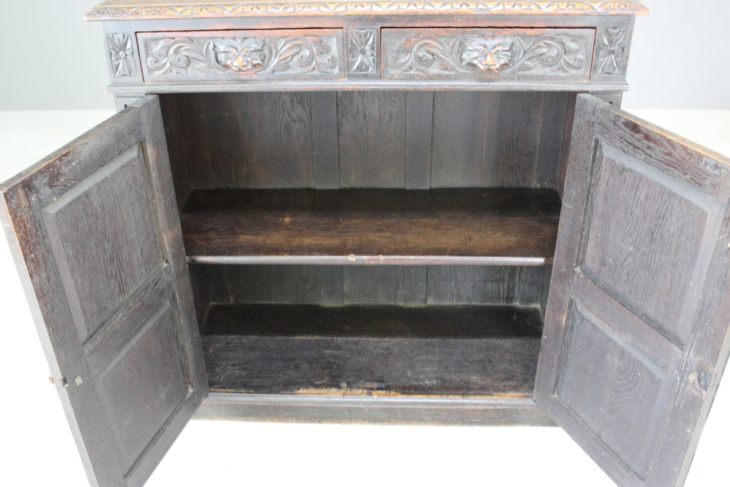 Antique Carved Oak Cupboard - Kernow Furniture