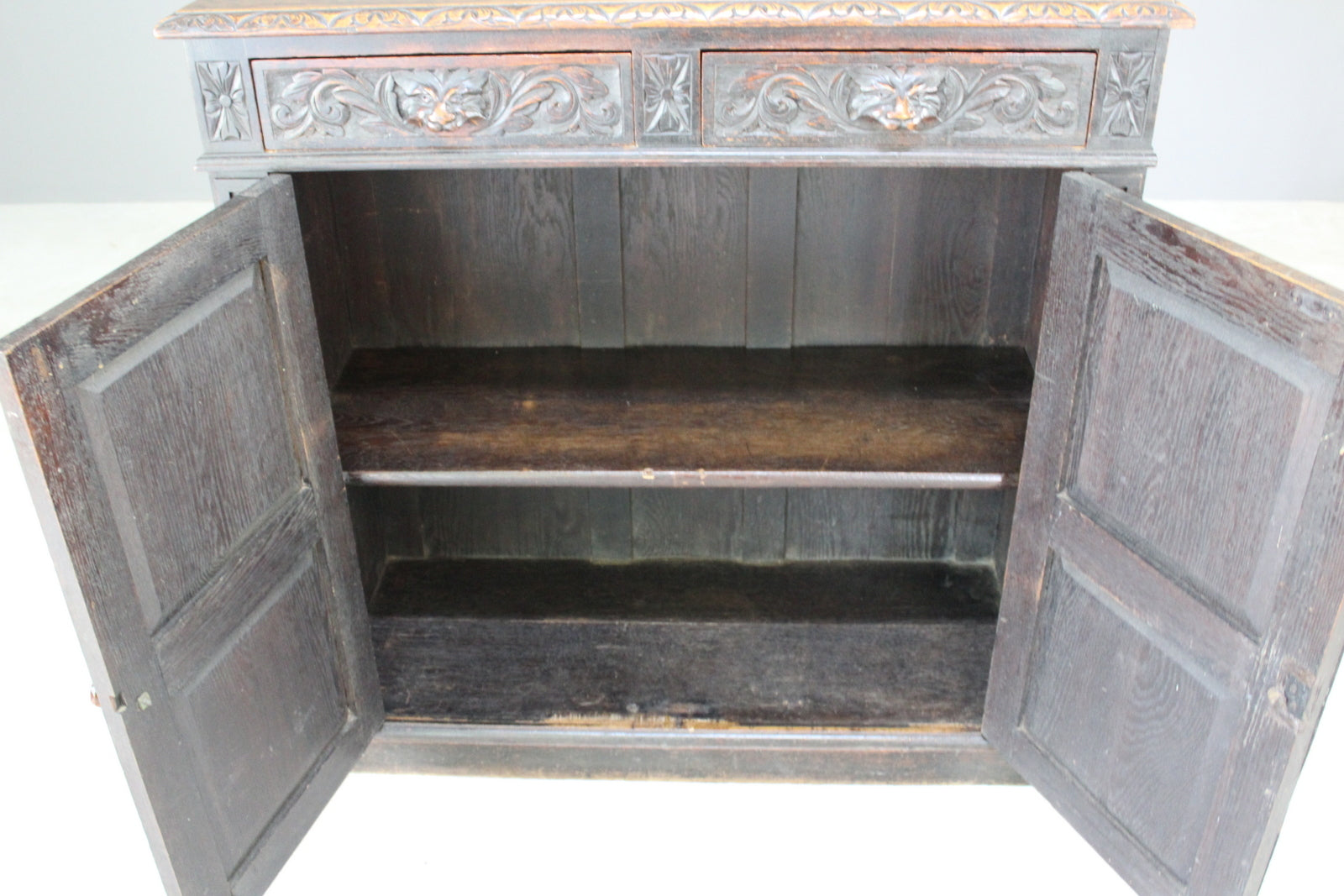 Antique Carved Oak Cupboard - Kernow Furniture