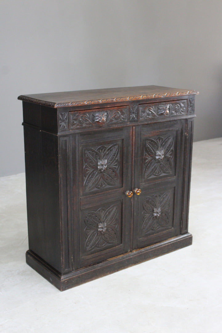 Antique Carved Oak Cupboard - Kernow Furniture