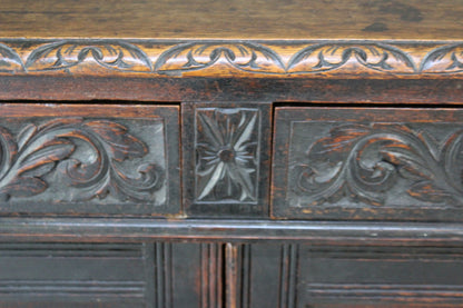 Antique Carved Oak Cupboard - Kernow Furniture