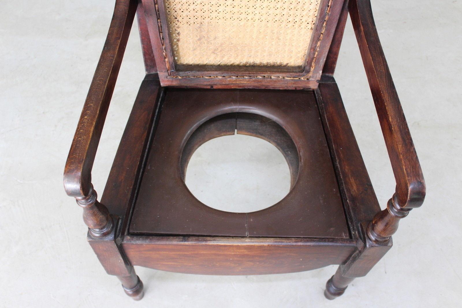 Antique Cane Commode Bedroom Chair - Kernow Furniture