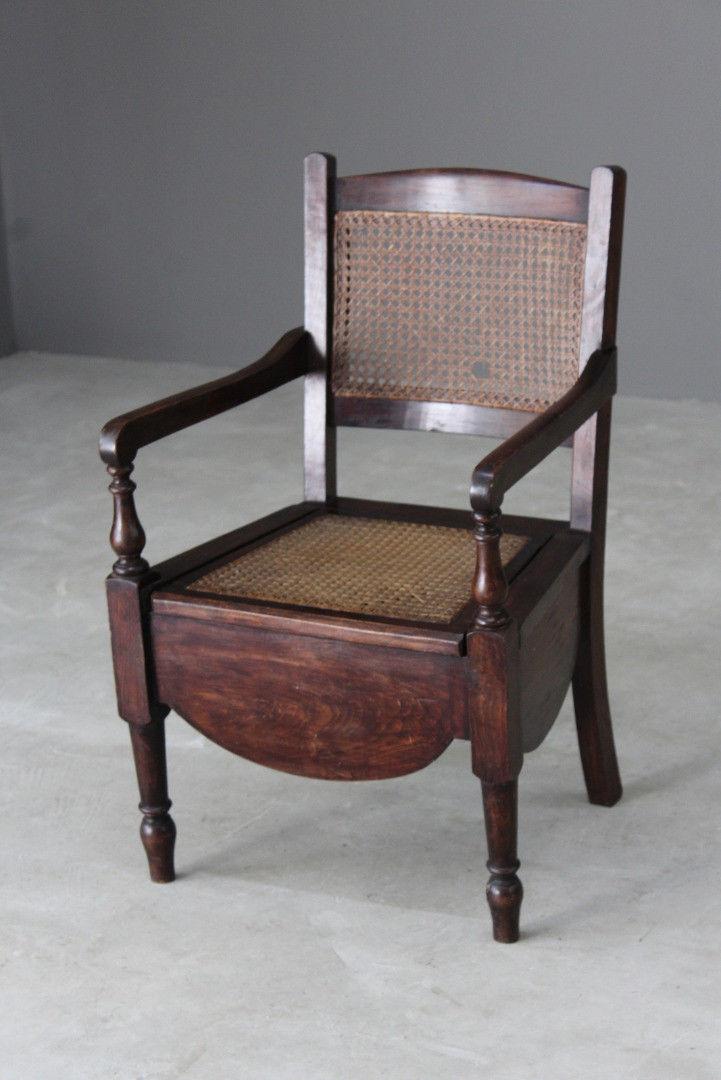 Antique Cane Commode Bedroom Chair - Kernow Furniture