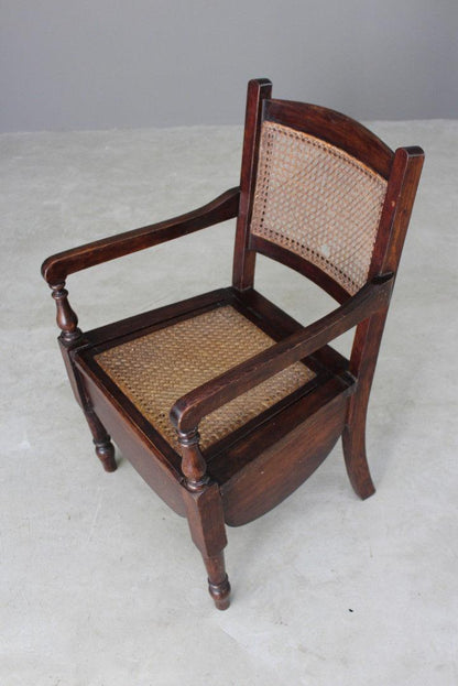 Antique Cane Commode Bedroom Chair - Kernow Furniture