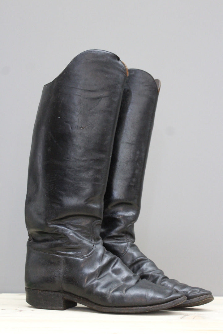 Mens Black Leather Military Dress Boots - Kernow Furniture