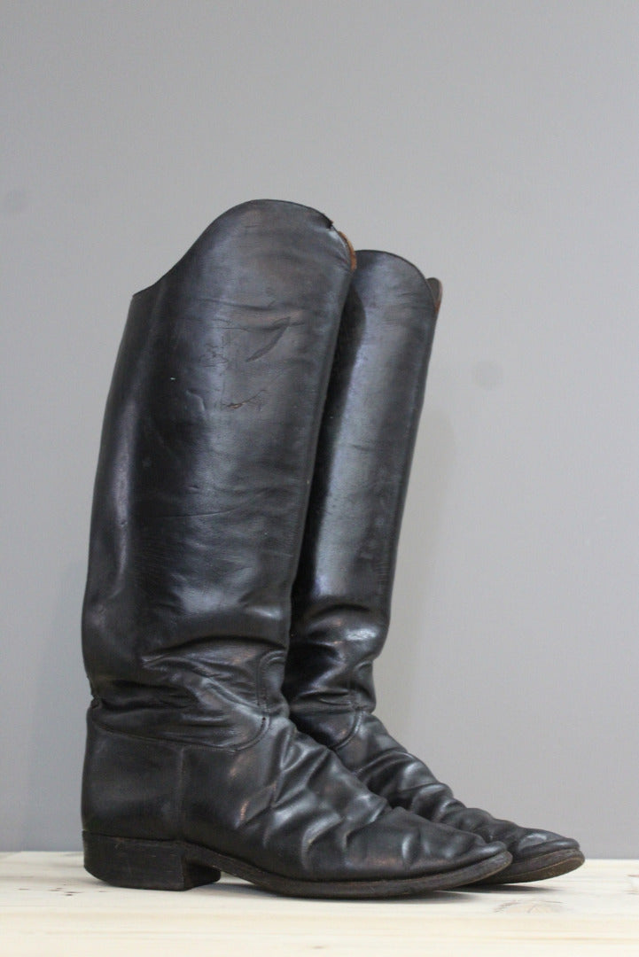 Mens Black Leather Military Dress Boots - Kernow Furniture