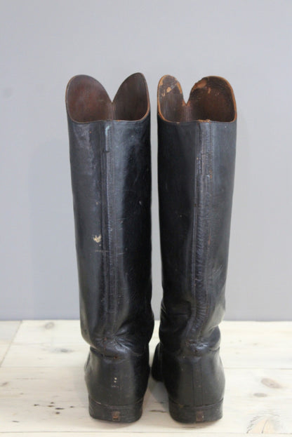 Mens Black Leather Military Dress Boots - Kernow Furniture