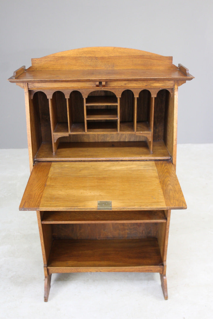 Arts & Crafts Oak Students Bureau Bookcase - Kernow Furniture