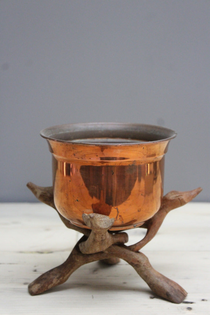 Wooden Tripod Stand & Copper Pot - Kernow Furniture