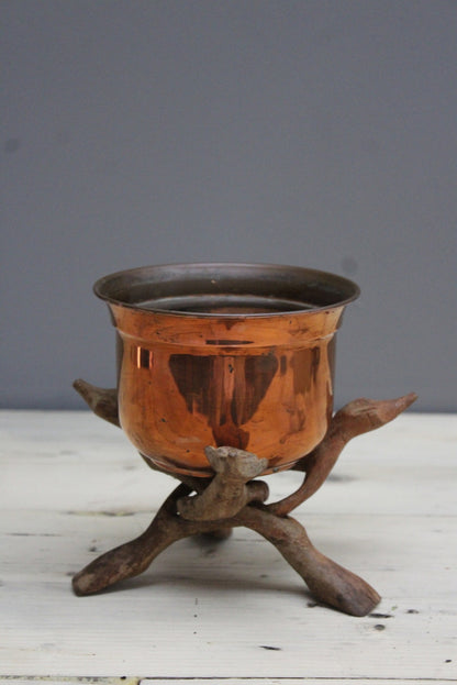 Wooden Tripod Stand & Copper Pot - Kernow Furniture