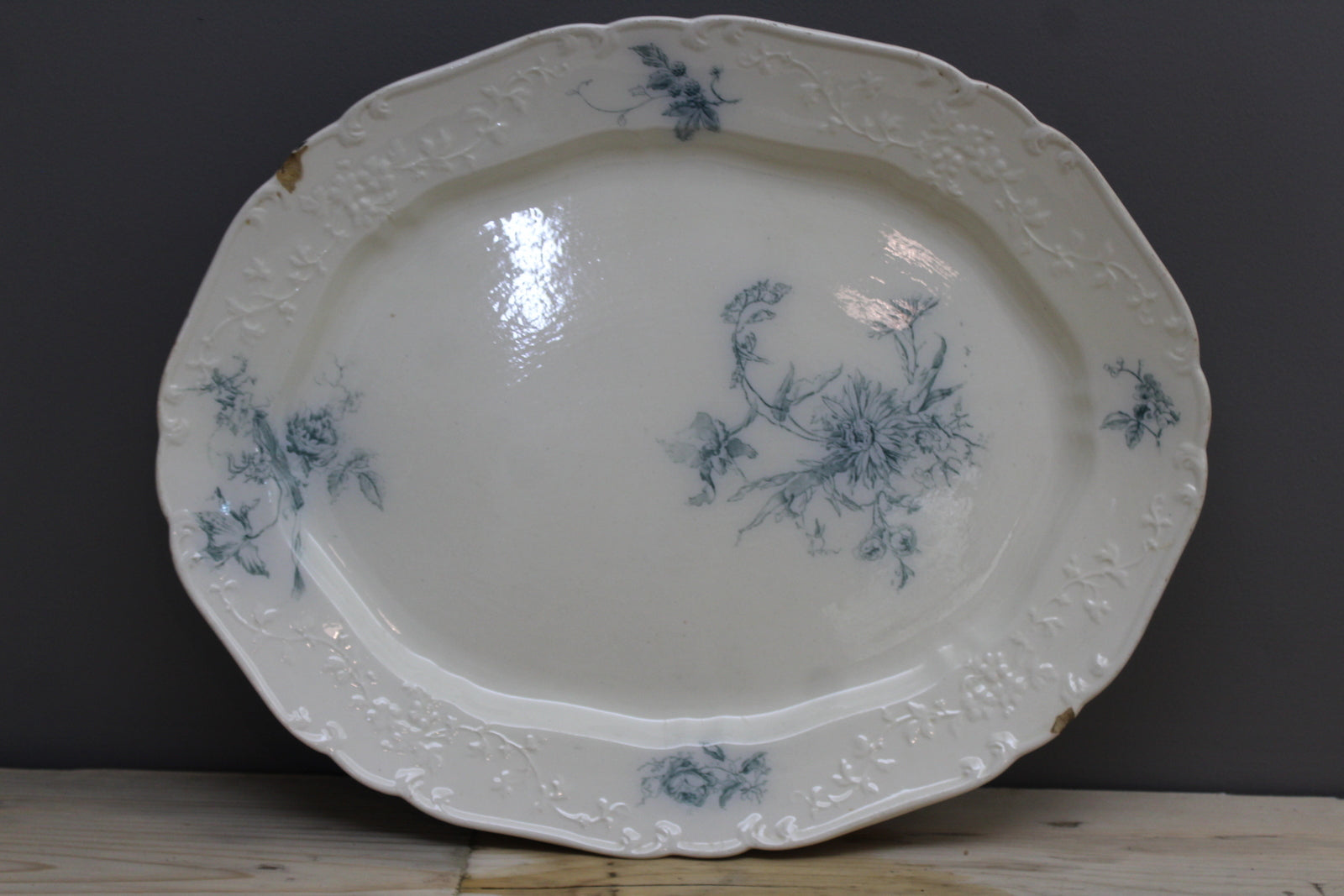 Victorian Blue & White Meat Plate - Kernow Furniture