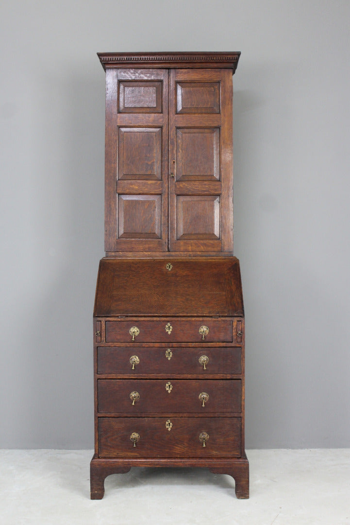 Antique Oak Bureau Bookcase - Kernow Furniture