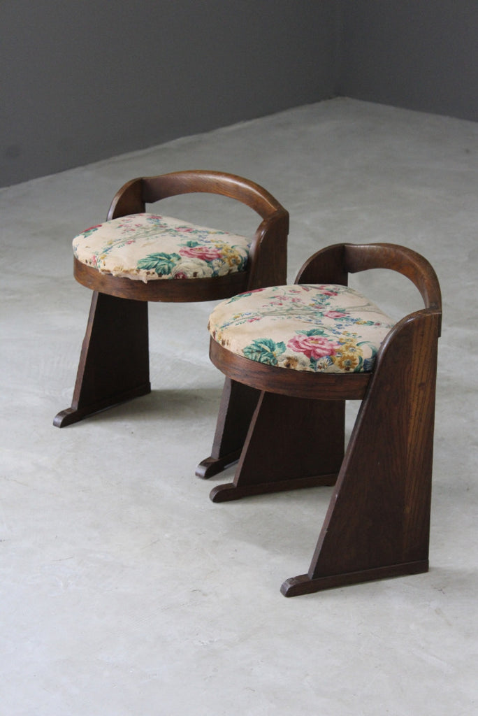 Pair Vintage 1930s Oak Stools - Kernow Furniture