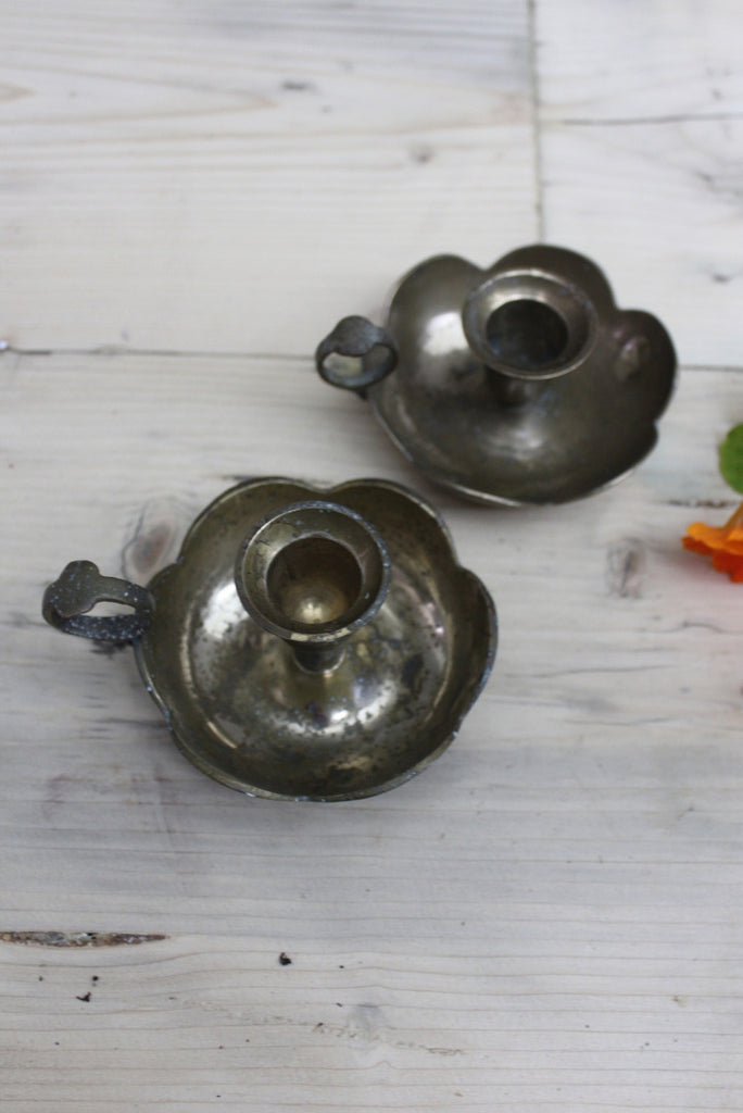 Pair Indian Brass Candle Holders - Kernow Furniture