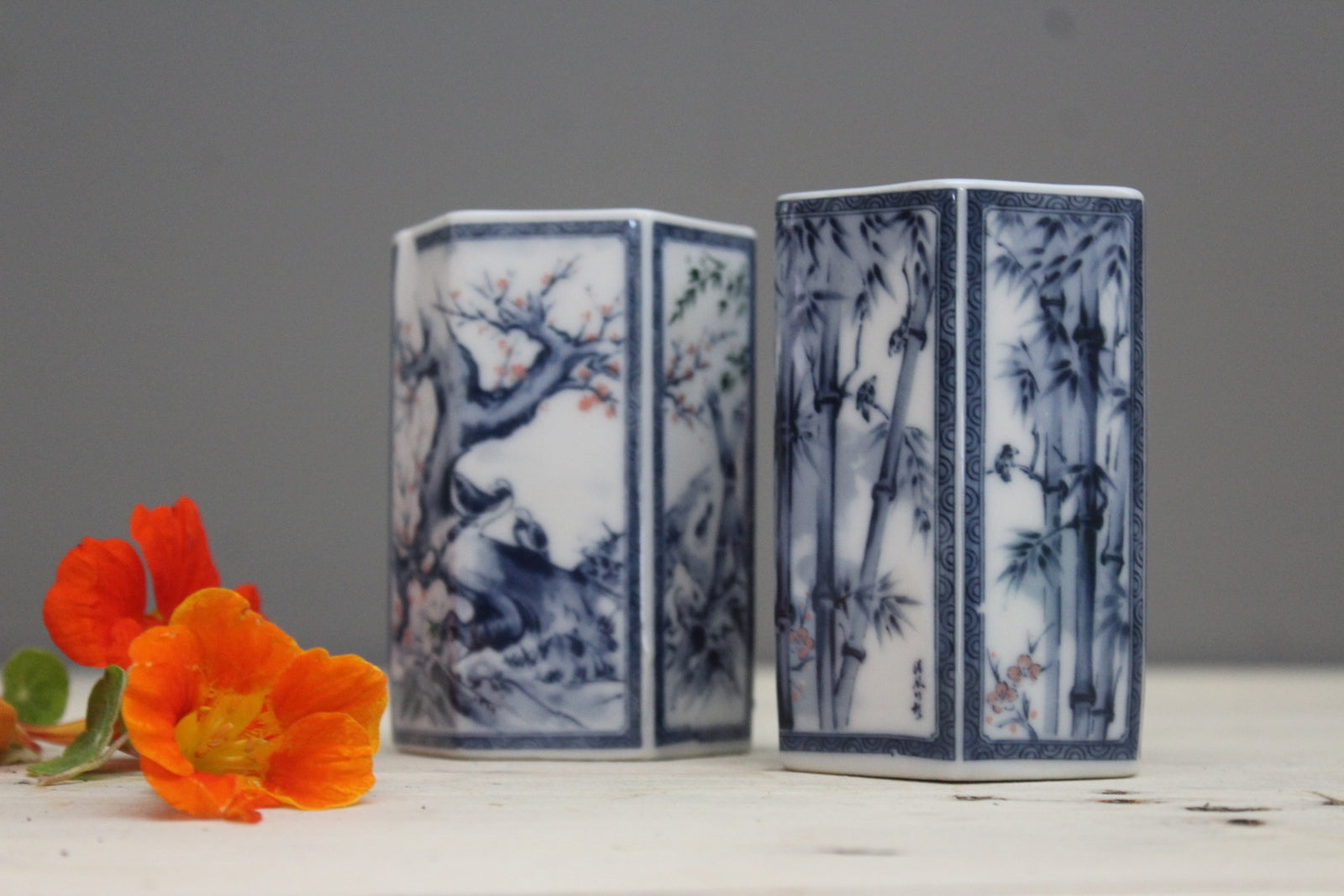 Pair Blue & White Oriental Vase - Kernow Furniture