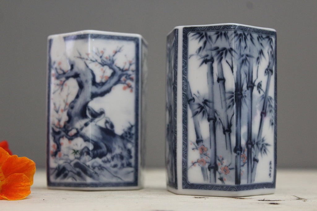 Pair Blue & White Oriental Vase - Kernow Furniture