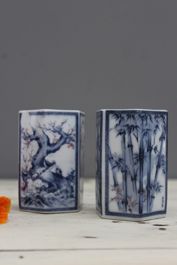 Pair Blue & White Oriental Vase - Kernow Furniture