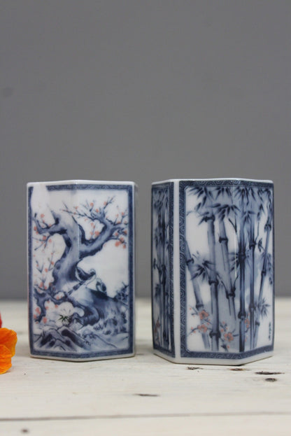 Pair Blue & White Oriental Vase - Kernow Furniture