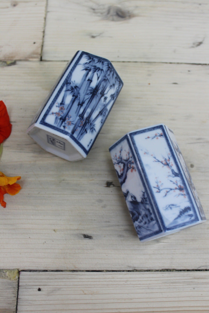 Pair Blue & White Oriental Vase - Kernow Furniture