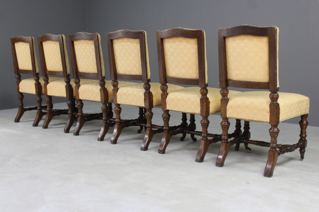Set 6 Upholstered Oak Dining Chairs - Kernow Furniture