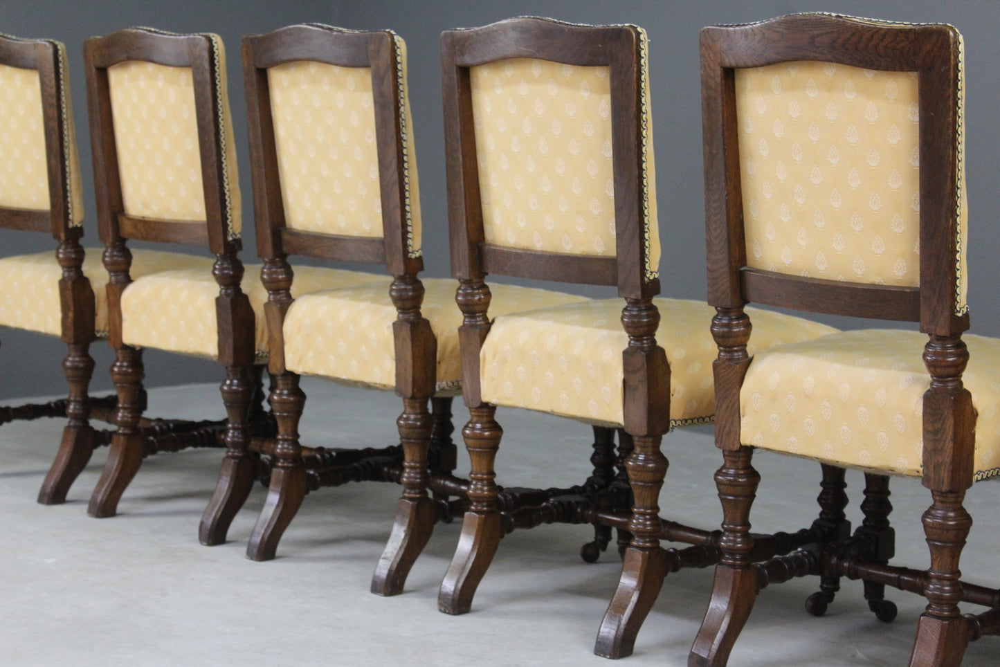 Set 6 Upholstered Oak Dining Chairs - Kernow Furniture