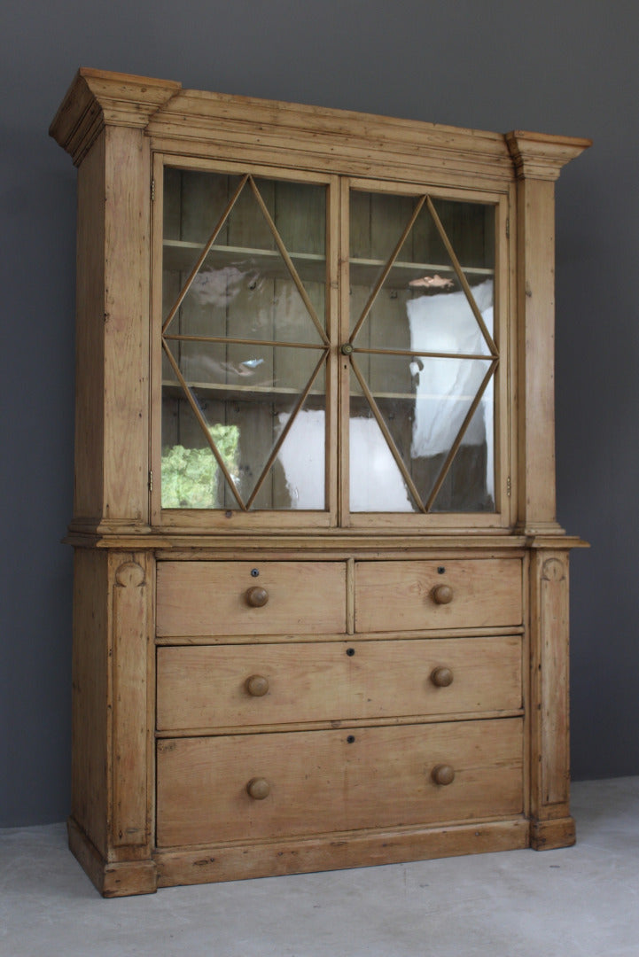 Continental Stripped Pine Glazed Dresser - Kernow Furniture