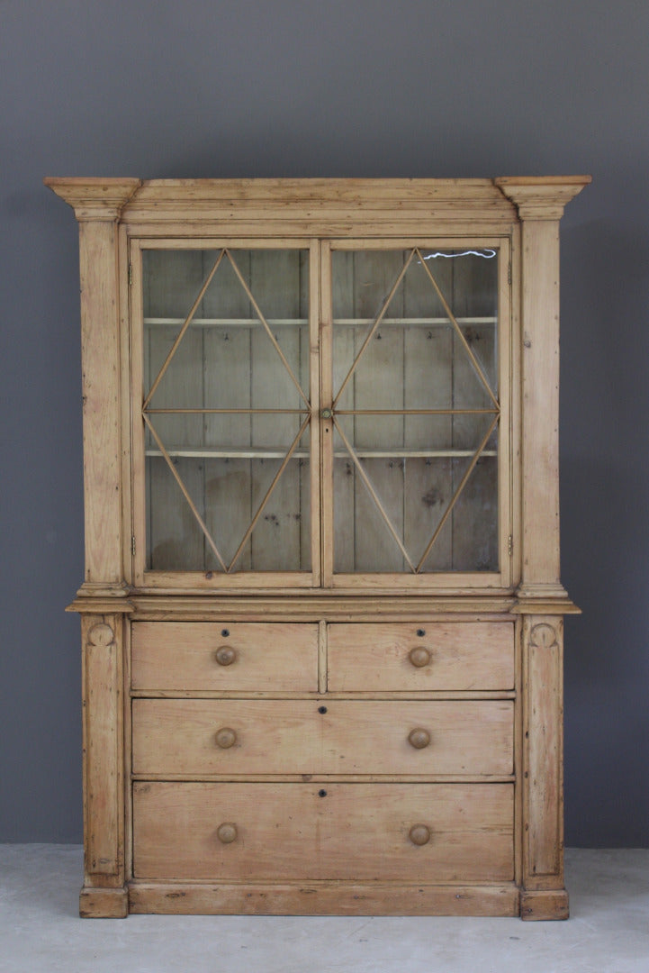 Continental Stripped Pine Glazed Dresser - Kernow Furniture